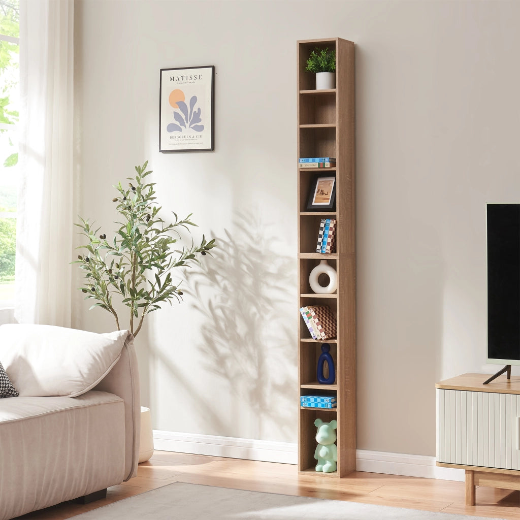 Scaffale a Colonna Tynset con 10 Scomparti per CD DVD 187x20x17 cm Effetto Rovere Sonoma [en.casa]