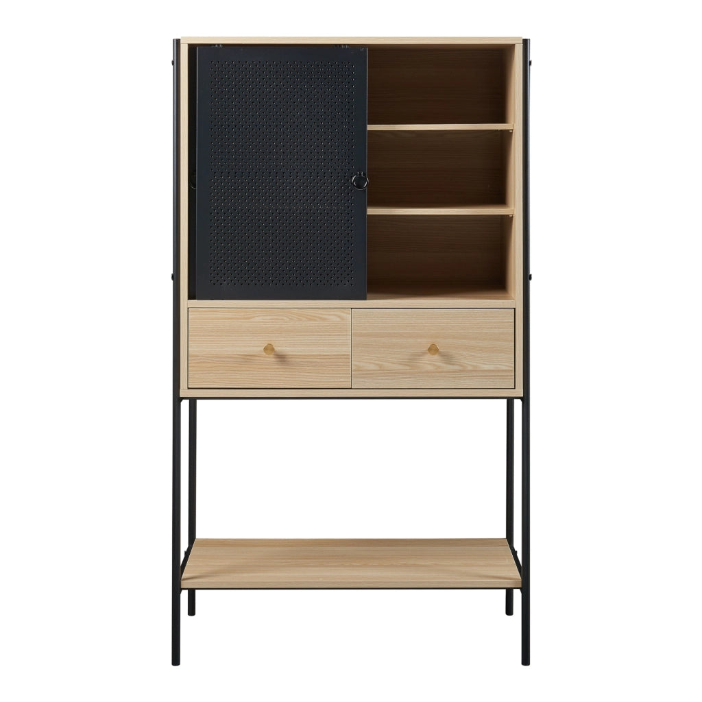 Credenza Tysnes con Scomparti Chiusi e Cassetti 140 x 80 x 40 cm - Effetto Rovere / Nero [en.casa]