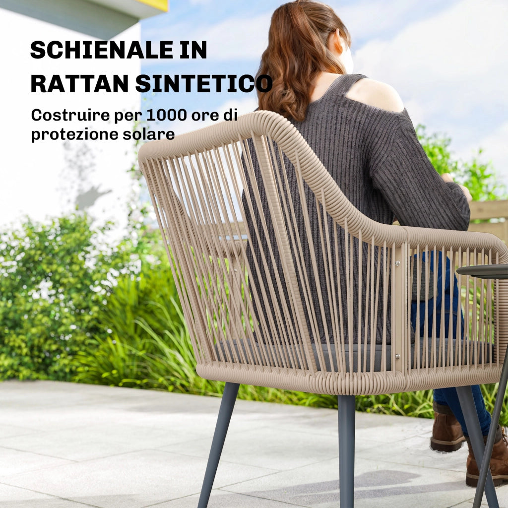 Sedia da Giardino con Cuscini e Braccioli ¨C zephmum ¨C Acciaio e Rattan PE, Grigio Scuro, 54x65x80 cm