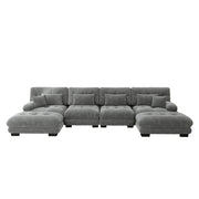 Divano angolare modulare a forma di U 4 posti in chenille grigia con pouf mobile