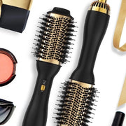 Spazzola a piastra Rond - Spazzola capelli Spazzola a vapore - Volume brillante 1000W - Nero/ Oro