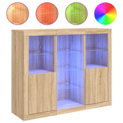 Credenze con Luci LED 3 pz | Madia | Buffet da pranzo | Armadio da pranzo Rovere Sonoma in Legno Multistrato
