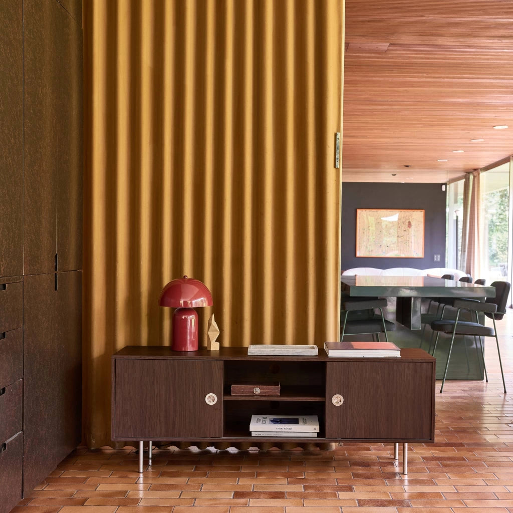 Mobile tv vintage in legno e acciaio inossidabile a 2 ante, 140cm,