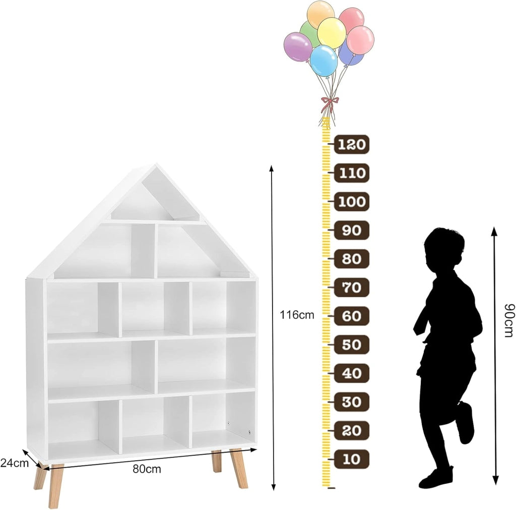 Libreria Montessoriana per Bambini, Scaffale Multistrato per Libri e Giocattoli, Mobile Portalibri Portaoggetti Organizzatore in Legno, Bianco