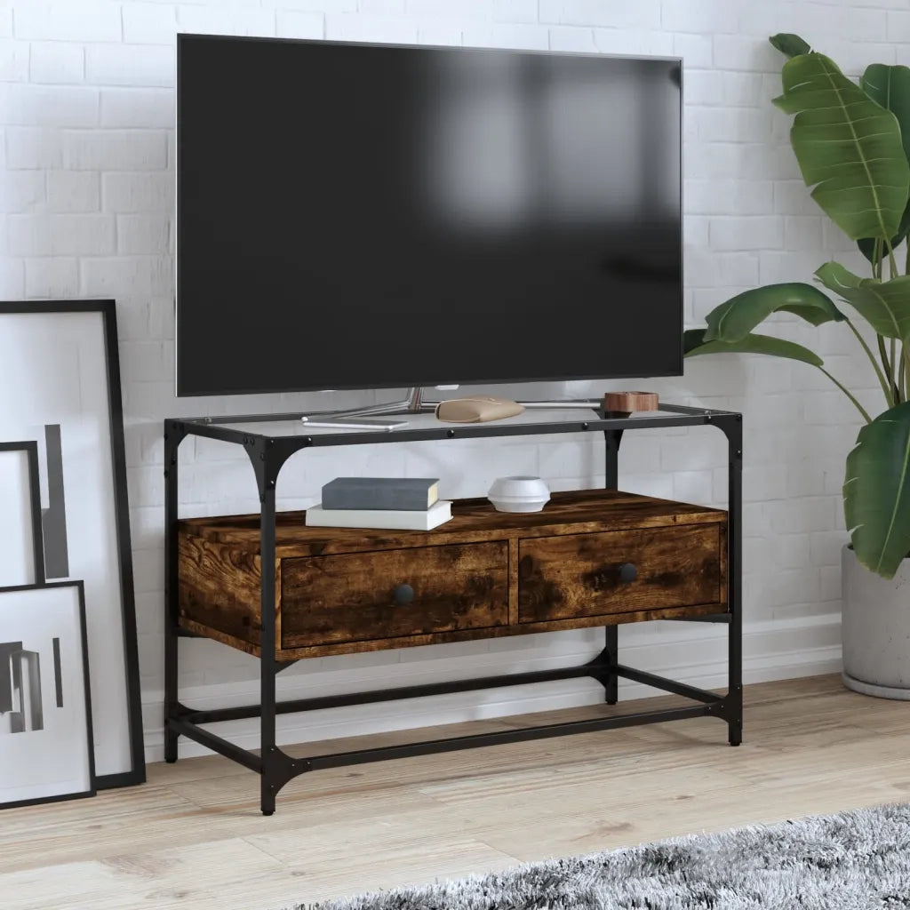 vidaXL Mobile TV Piano Vetro Rovere Fumo 80x35x51cm Legno Multistrato