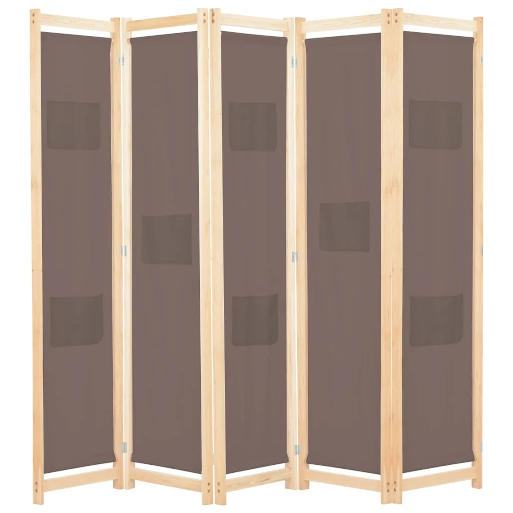 Divisorio divisorio mobile decorativo 5 pannelli marrone 200 x 170 x 4 cm tessuto 0802089