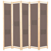 Divisorio divisorio mobile decorativo 5 pannelli marrone 200 x 170 x 4 cm tessuto 0802089