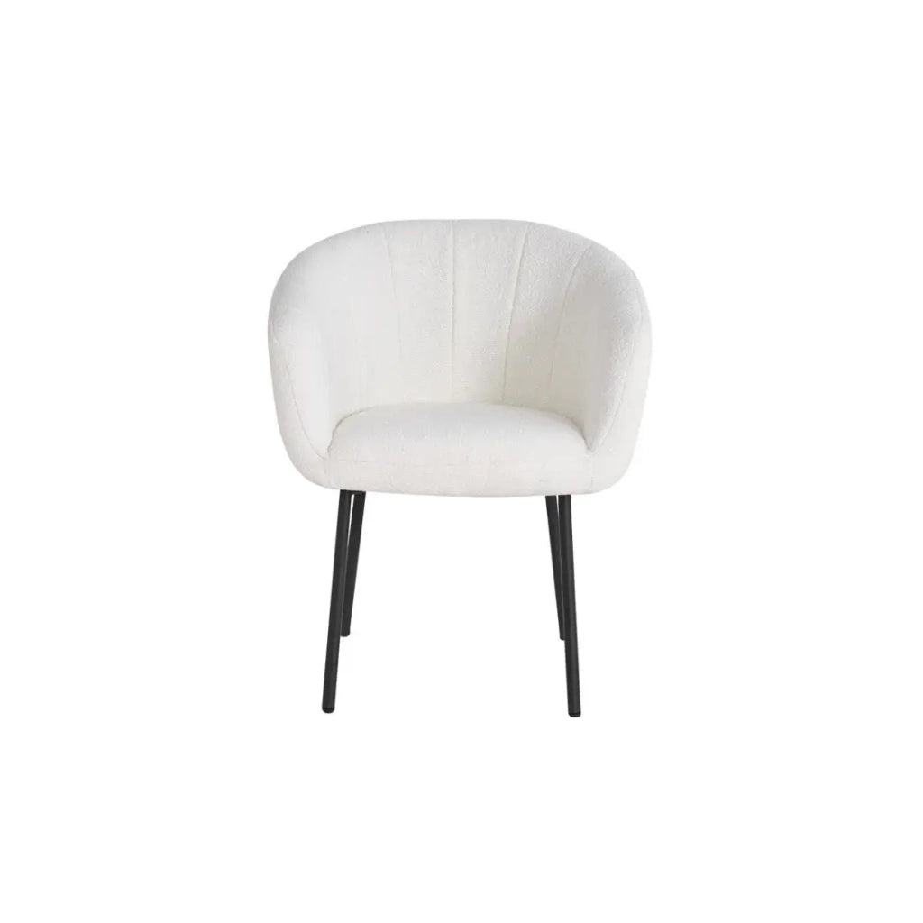 Sedia SEVILLE – Tessuto bouclé bianco – Piedi in metallo nero – H79 x L57 x P62 cm