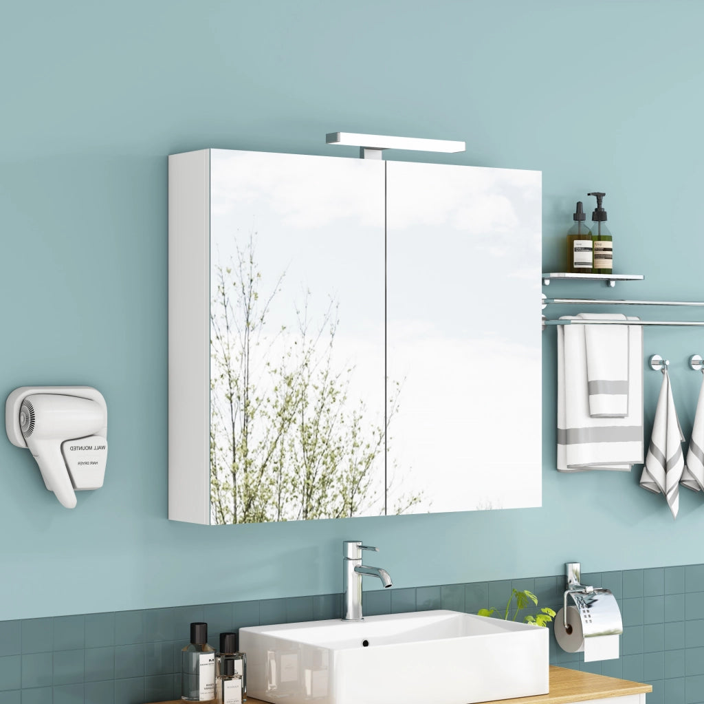 Armadietto a specchio da parete 80 cm a 2 ante con LED e presa francese; bianco