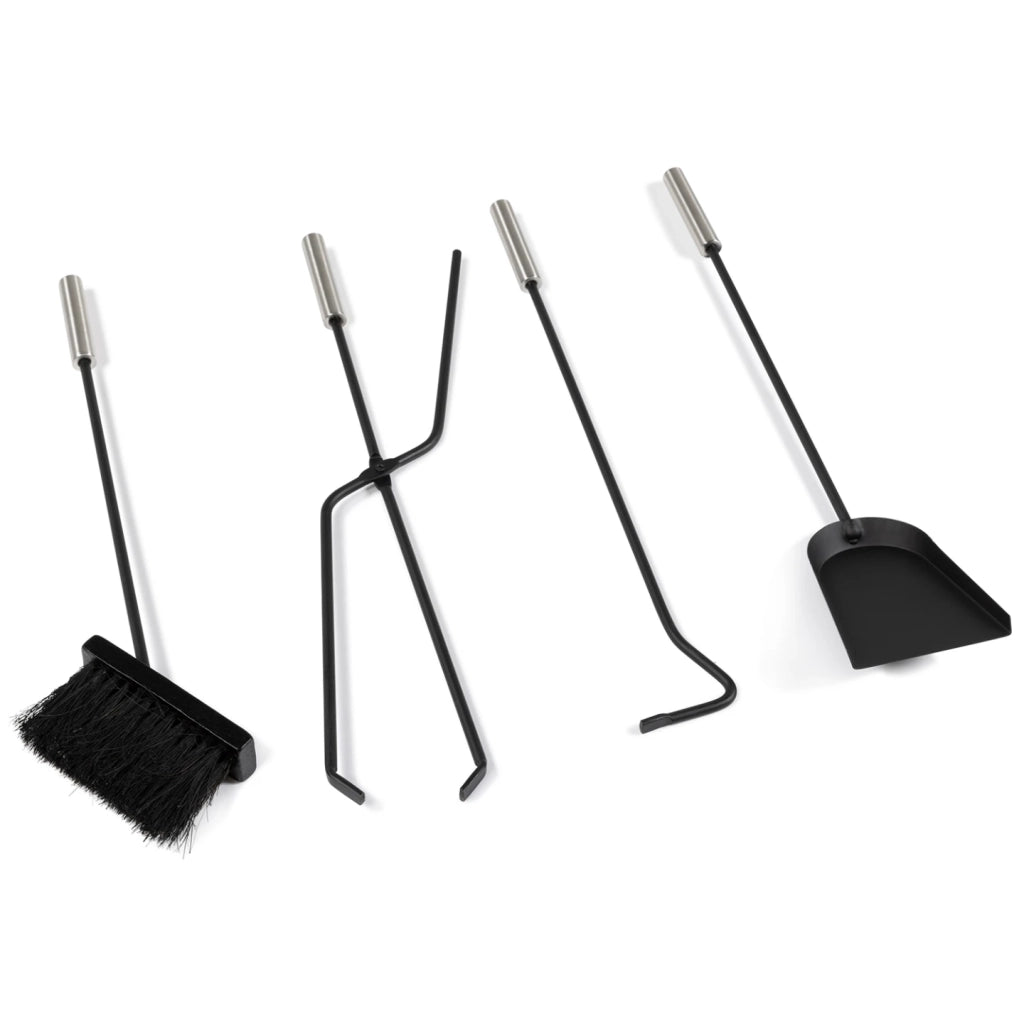 IDMarket - Set attrezzi per camino, set di 5 accessori per camino in acciaio inox e nero