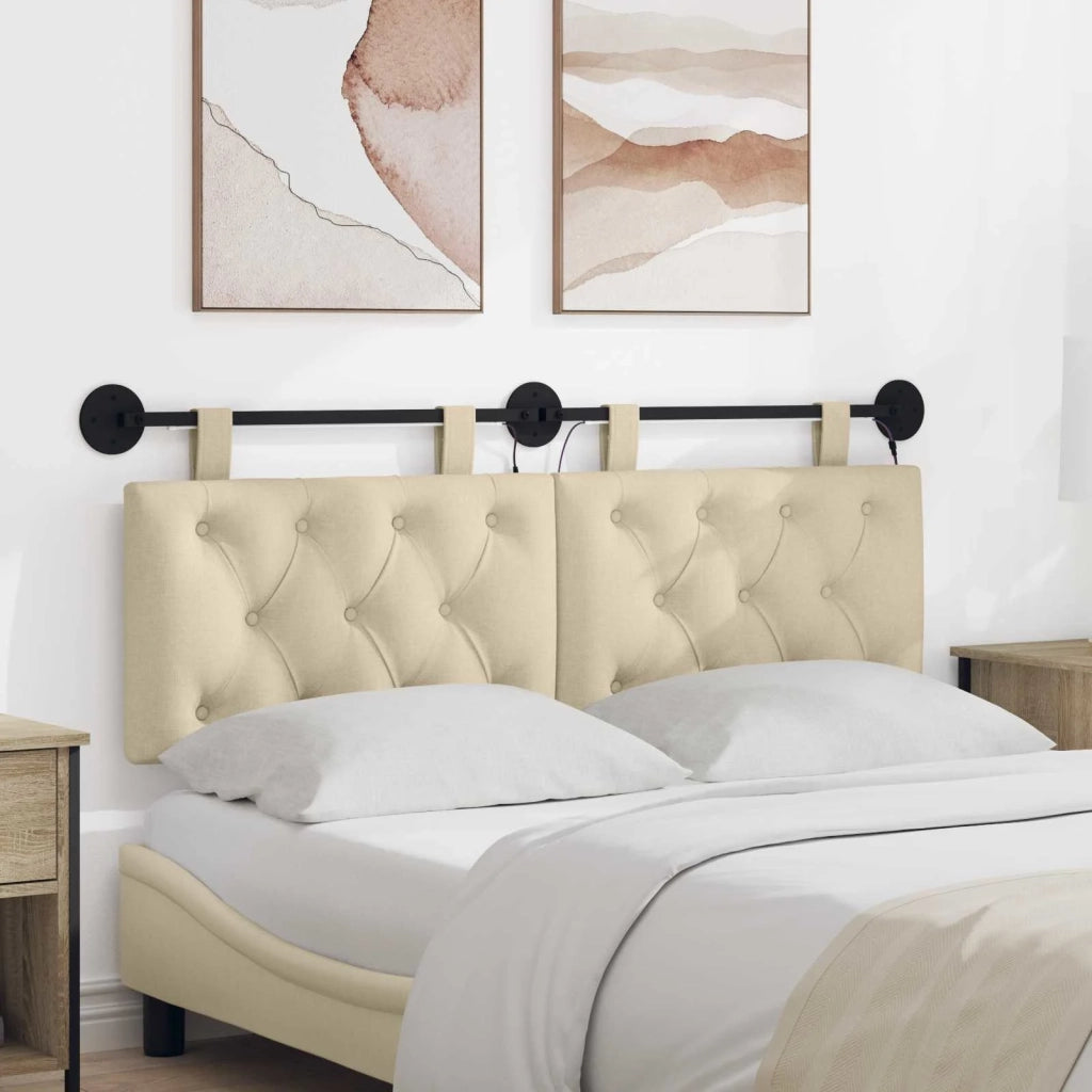 Testiera sospesa Con luce LED Crema Tessuto