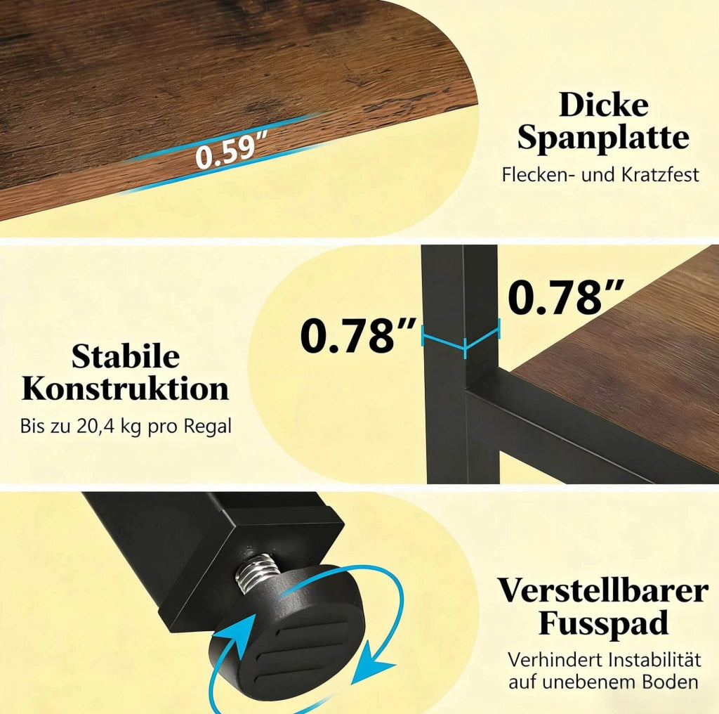 Libreria ULEVR a 5 ripiani in MDF effetto legno e metallo, nero e marrone rustico