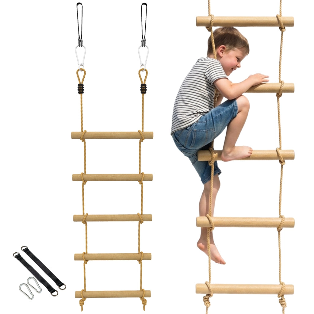 Scaletta per Bambini ¨C zephmum ¨C Legno Naturale 5 Pioli con Sicurezza