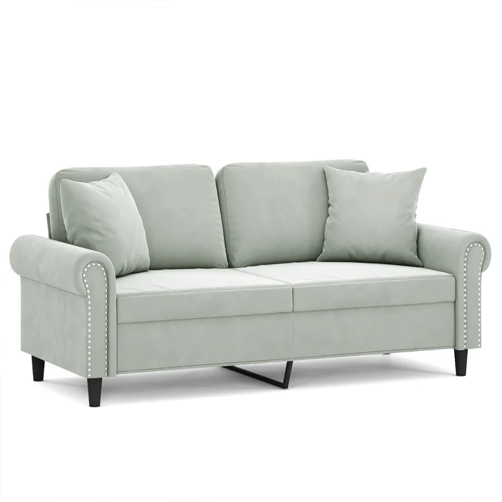 Divano | Divano da soggiorno | Sofa a 2 Posti con Cuscini Grigio Chiaro 140 cm in Velluto