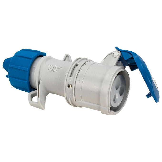 Fanton presa mobile industriale CEE Argo 71100V, 2P+T 16A 230V h6, IP54, cablaggio a vite, blu, cantieri e uso esterno