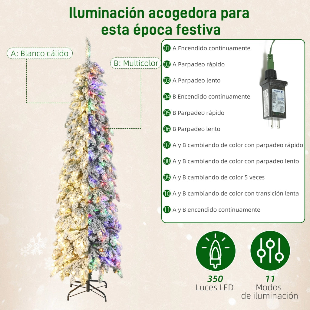 Albero di Natale Stretto 225 cm con Luci LED Bicolori 11 Modi Timer 800 Rami Verde ¨C zephmum ¨C Verde