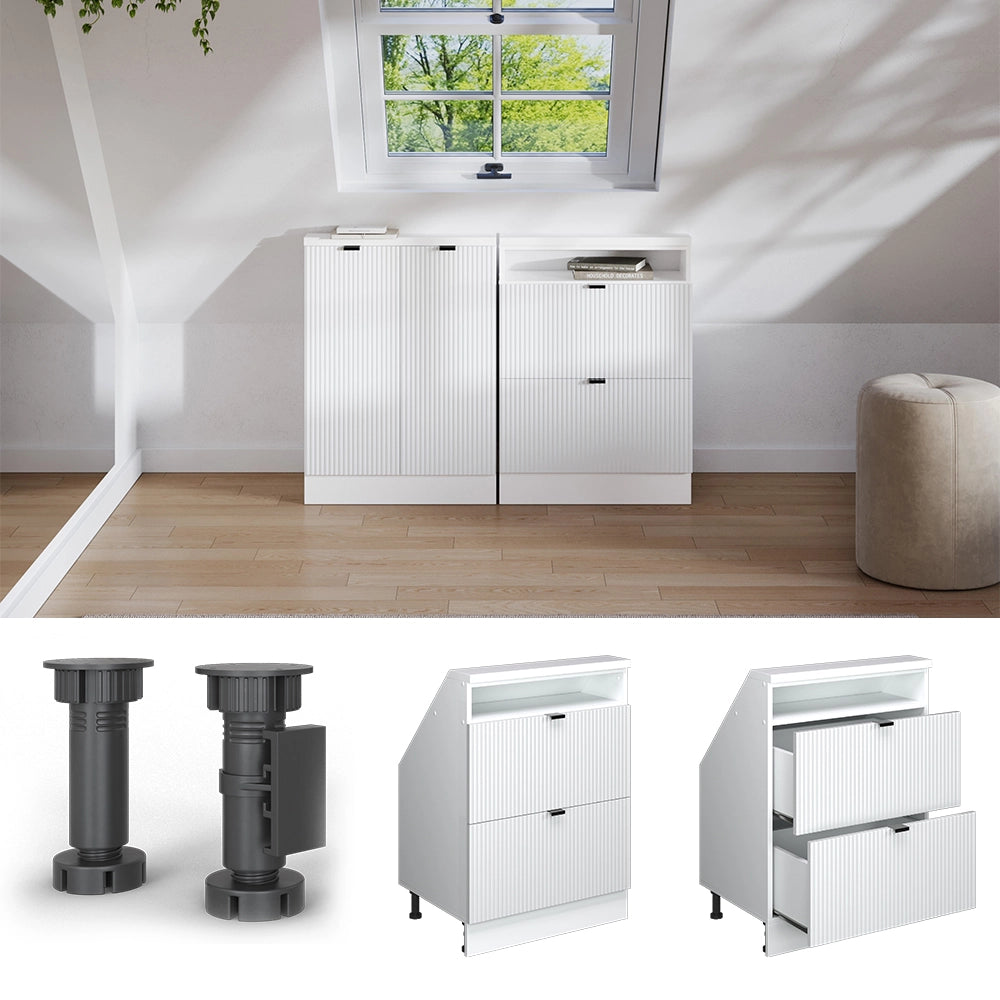 Mobile cucina sottotetto R-Line Ondulazione bianca/Bianco 60 cm con 2 cassetti Vicco