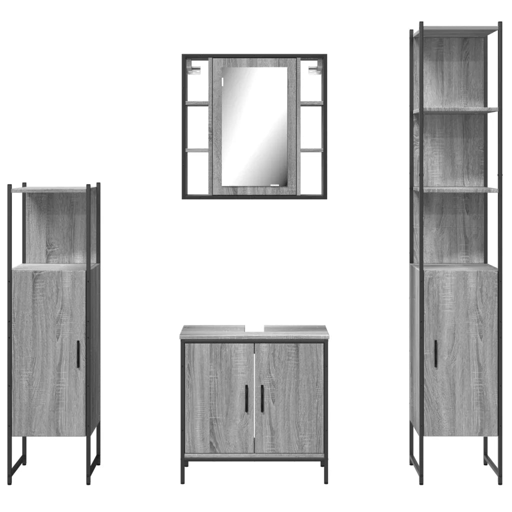 Set Mobili da Bagno 4 pz Grigio Sonoma in Legno Multistrato