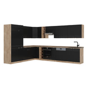 Cucina angolare completa Fame-Line Nero rigato/Rovere dorato 347 x 60 cm, PL Rovere Vicco