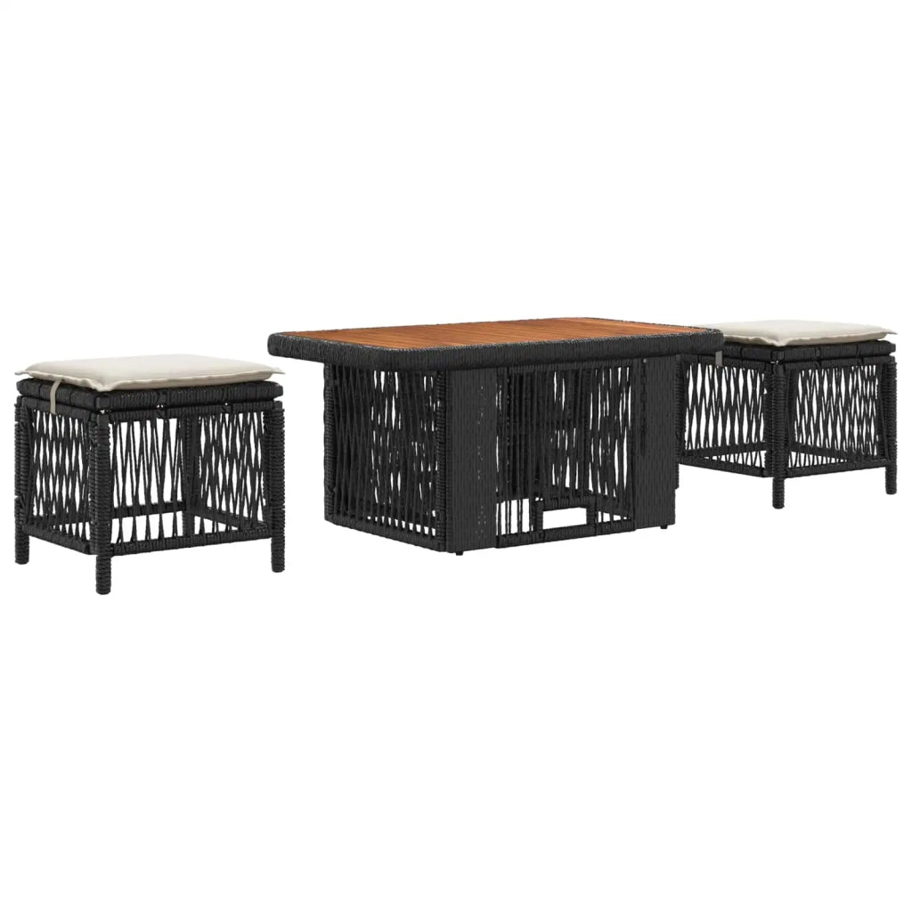 Set da Pranzo per Giardino 3 pcs Nero e Crema polyrattan 42026750