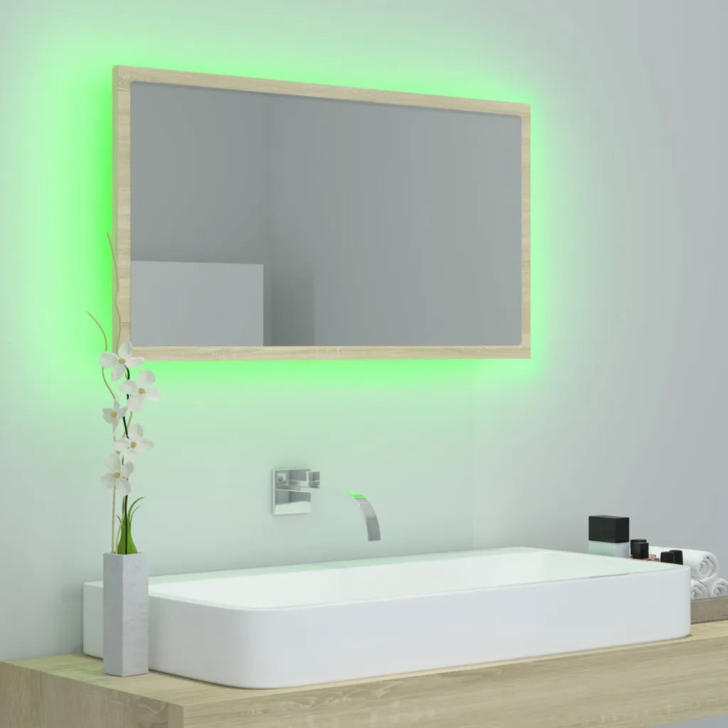 Specchio da Bagno LED Rovere Sonoma 80x8,5x37 cm in Acrilico 804927