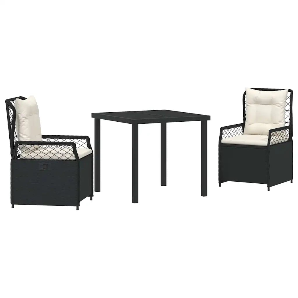 Set da Pranzo per Giardino 3 pcs Nero polyrattan 3380981