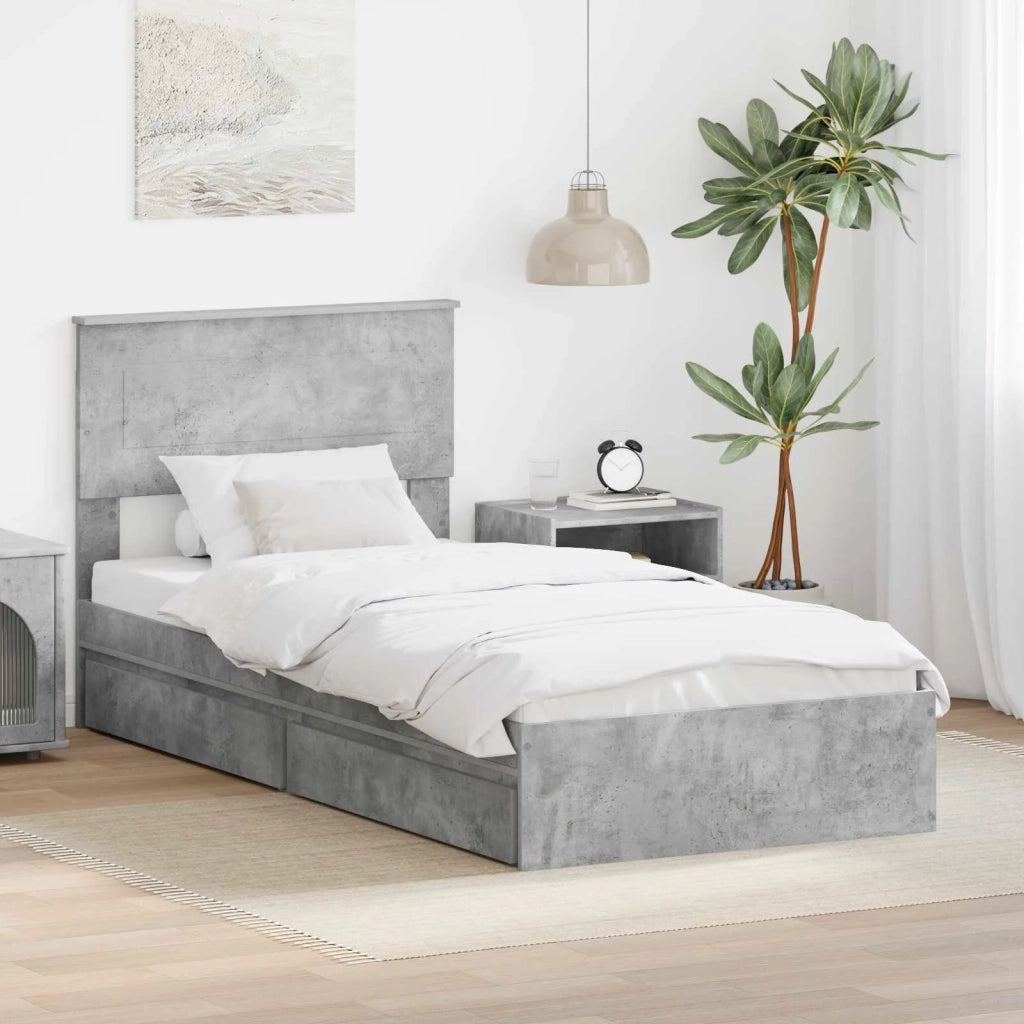 Letto con Contenitore con testiera Grigio cemento 90 x 190 cm 3408497