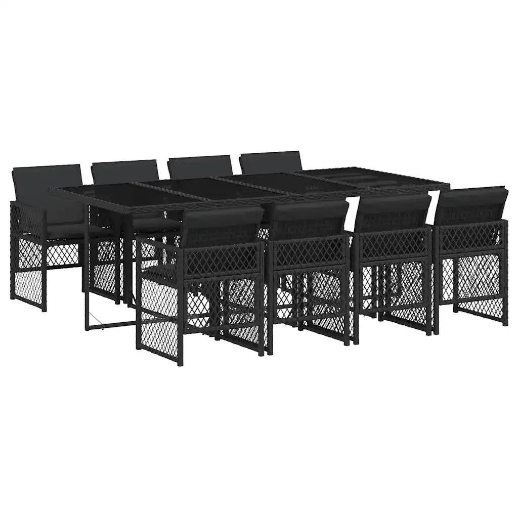 Set da Pranzo da Giardino 9 pz con Cuscini Nero in Polyrattan 3210739