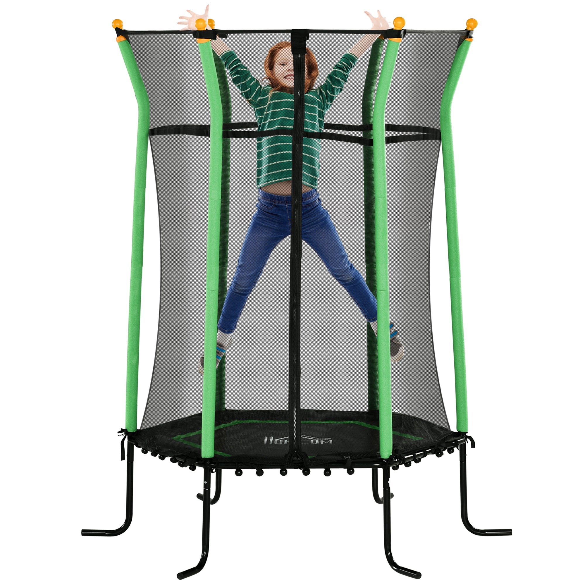 Tappeto Elastico per Bambini 3-10 Anni Ø163.5x190 cm con Ingresso a Cerniera Verde