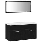 Set di mobili per il Bagno | Armadio da bagno 3 pz Rovere Nero Legno multistrato