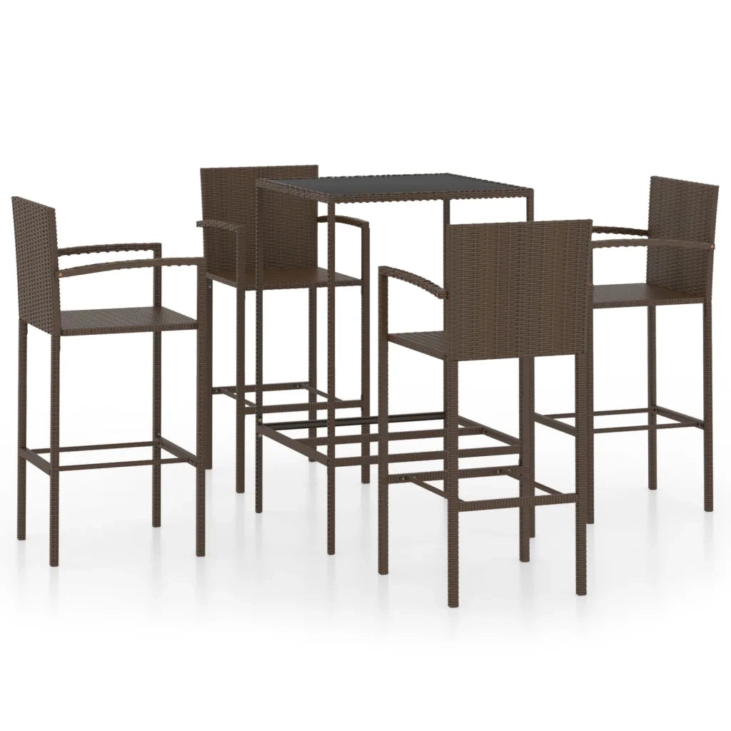 Set da Bar da Giardino 5 pz | Set Salotto da Giardino in Polyrattan Marrone