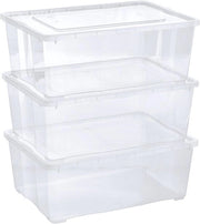 Scatole di archiviazione in plastica trasparente con coperchio - 3 pezzi per abbigliamento, scarpe, giocattoli e attività manuali