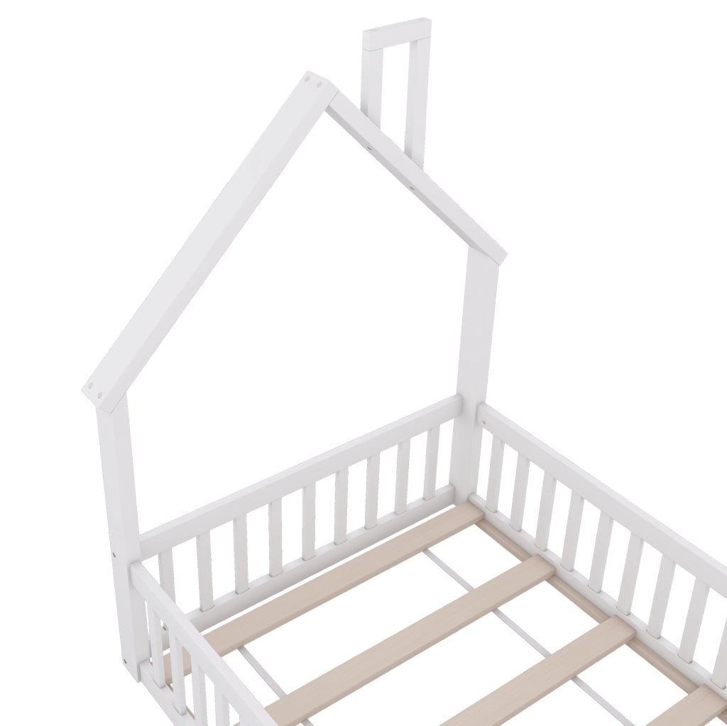 Letto a casetta con forma camino 90 x 200 cm, bianco