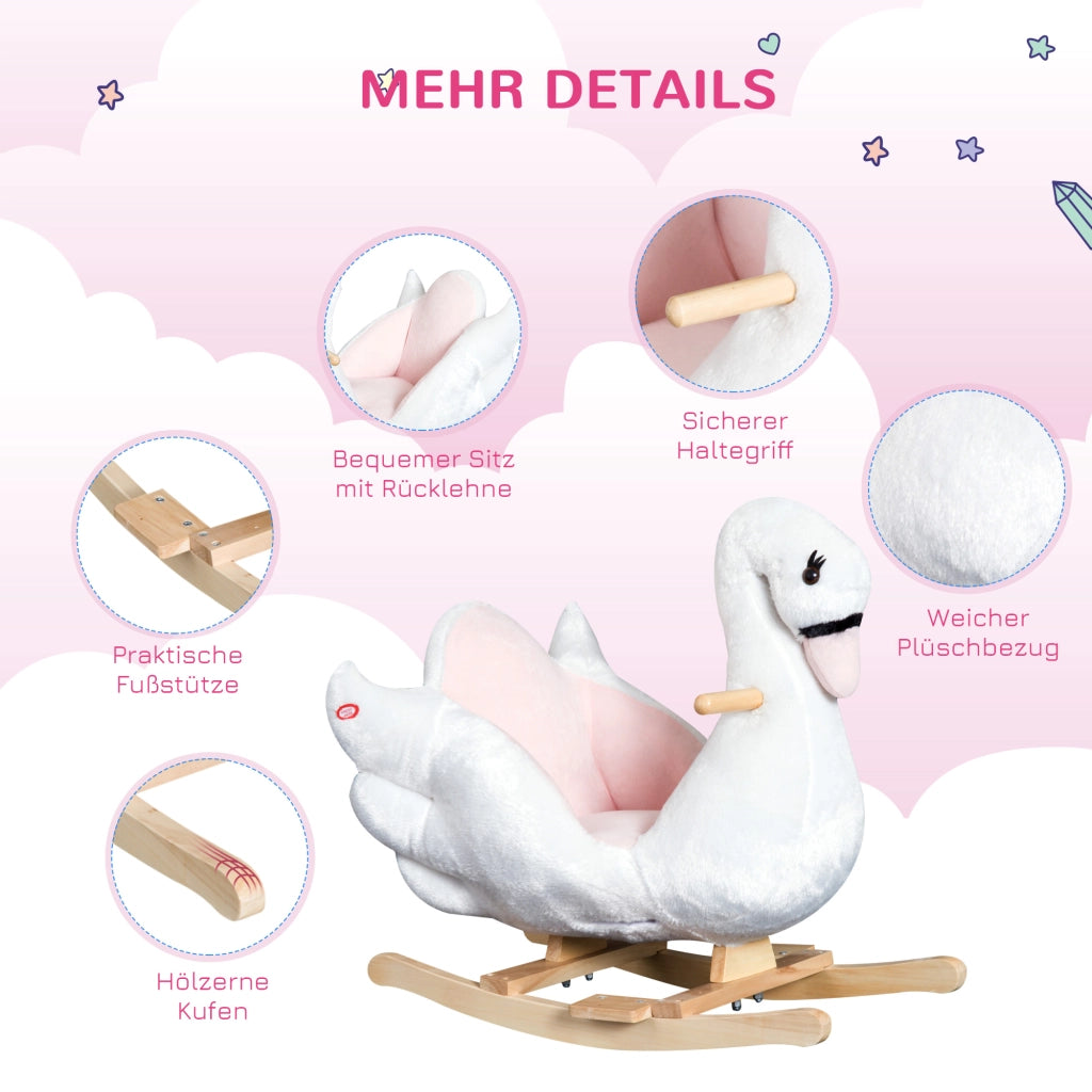 Cavallo a Dondolo per Bambini ¨C zephmum ¨C Plush Tessuto Legno 55 cm
