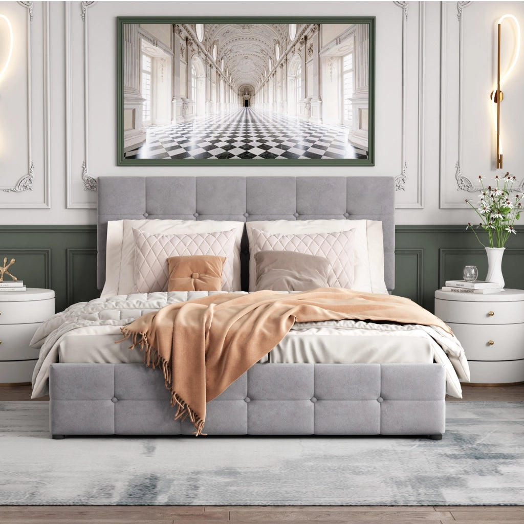 Letto Contenitore Letto Matrimoniale 203 x 140 cm; con sollevamento idraulico; Grigio