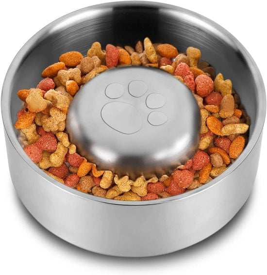 Kom anti-verstopping per cani in acciaio inox - Alimentazione lenta - Antiscivolo - Per cani di taglia media e grande