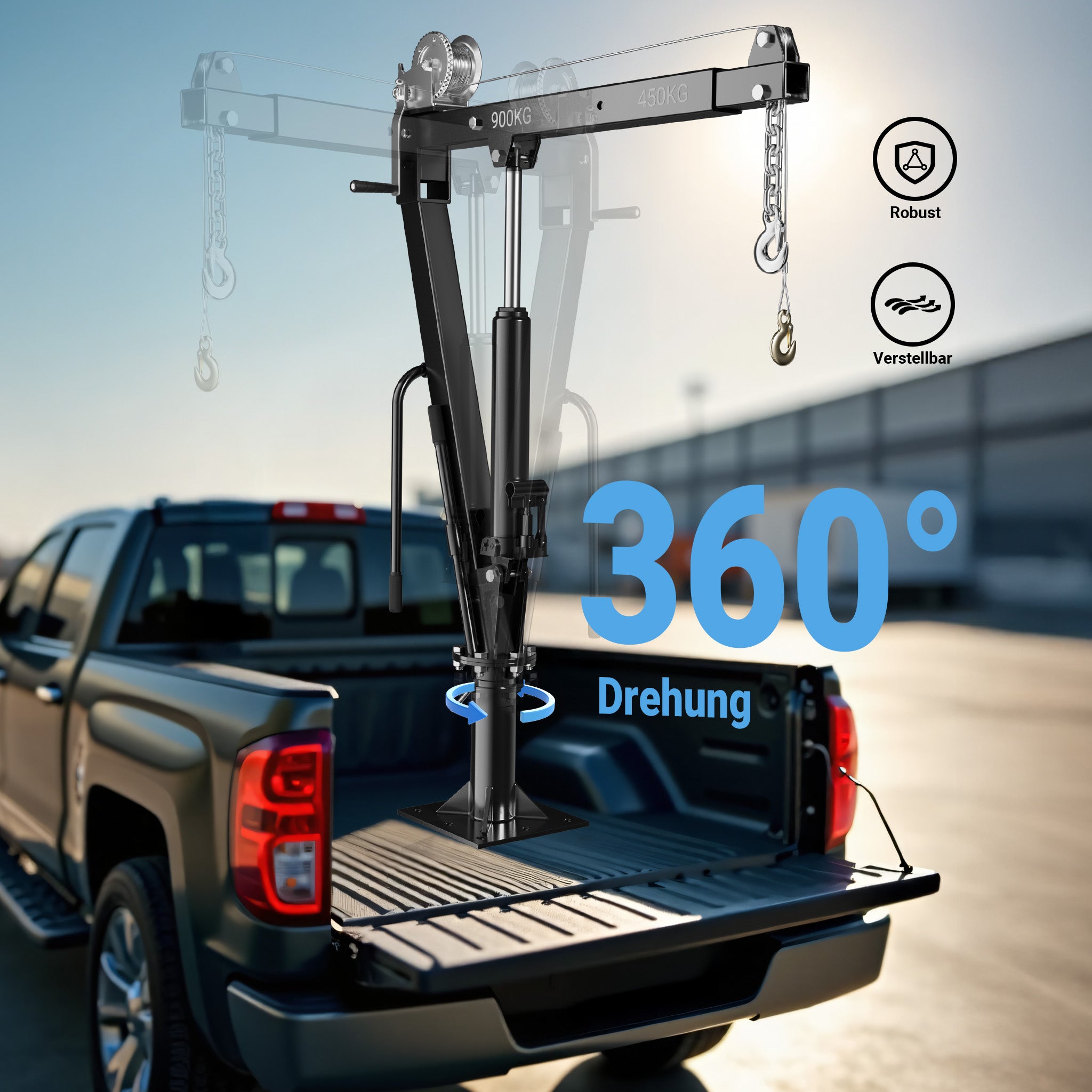 Gruetta per pick up idraulica con verricello max 900 kg 1800 mm girevole a 360° Mini gru di sollevamento