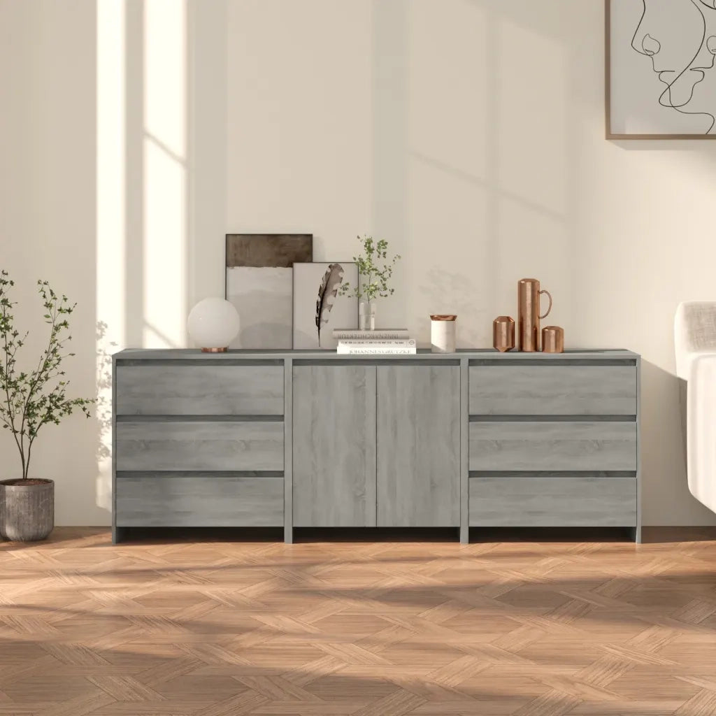 Credenze 3 pz | Madia | Buffet da pranzo | Armadio da pranzo Grigio Sonoma in Legno Multistrato