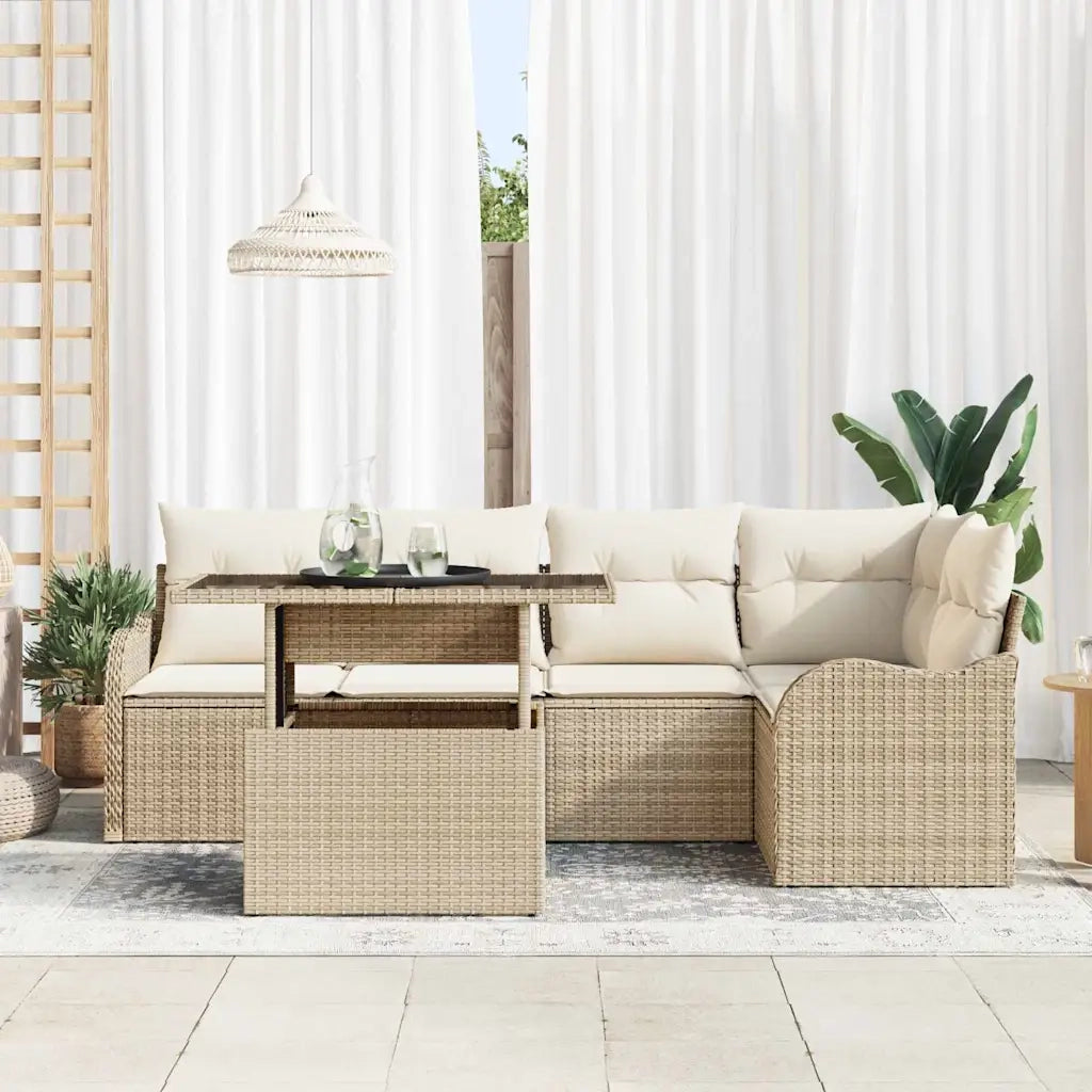 Set Divano da Giardino 6 pcs Beige Rattan in Polipropilene