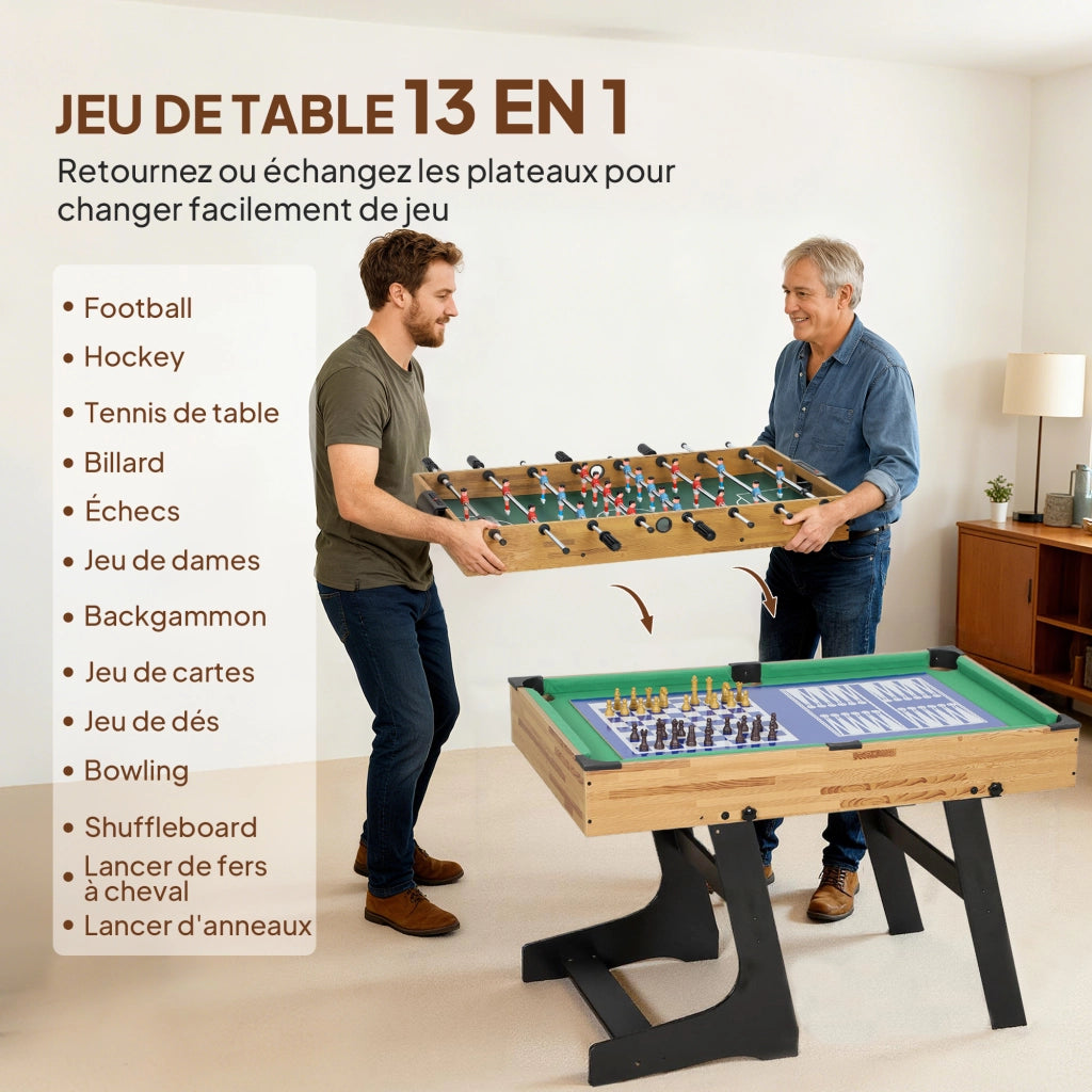 Tavolo multigioco 13 in 1 pieghevole ¨C zephmum ¨C 120x106x82 cm noce chiaro