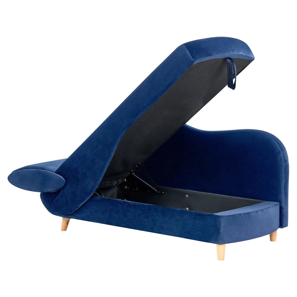 Chaise longue versione sinistra in velluto blu con contenitore soggiorno lato sinistro design moderno contemporaneo