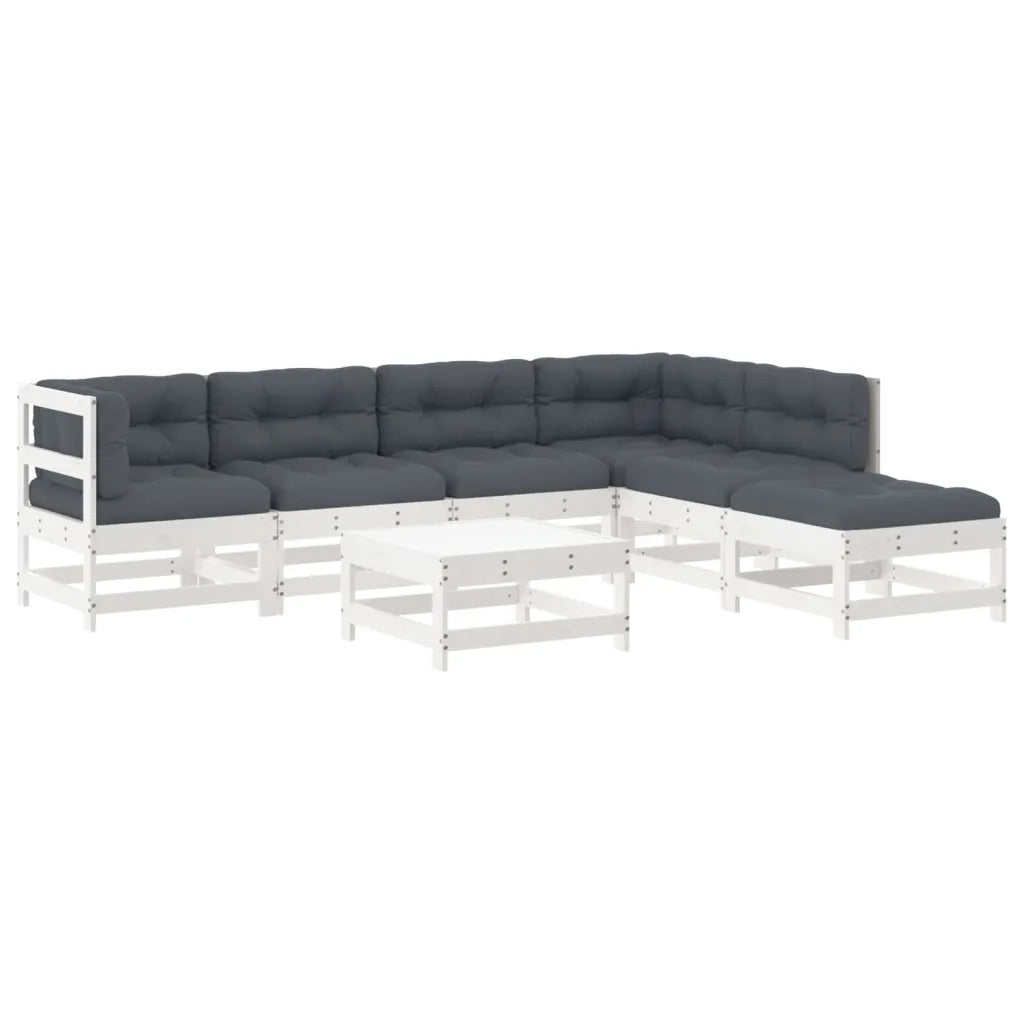 Set Divani da Giardino 7pz con Cuscini in Legno Massello Bianco 3185963