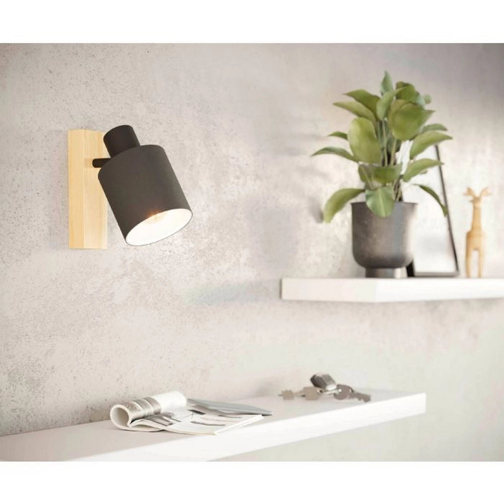 Faretto da Parete e Plafone in Legno e Stoffa Nero Batallas Eglo