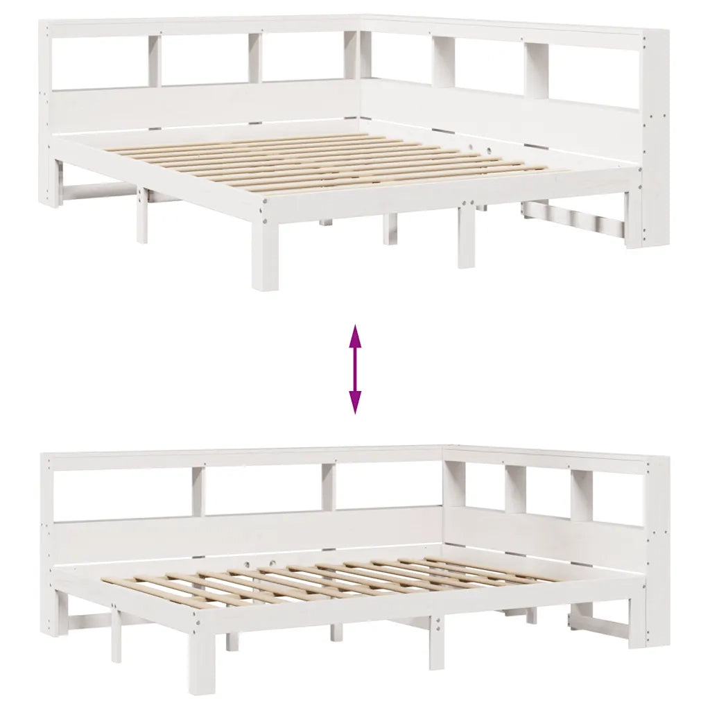 Letto Libreria senza Materasso-Struttura Letto con contenitore Bianco 140x200 cm Legno di Pino 417119