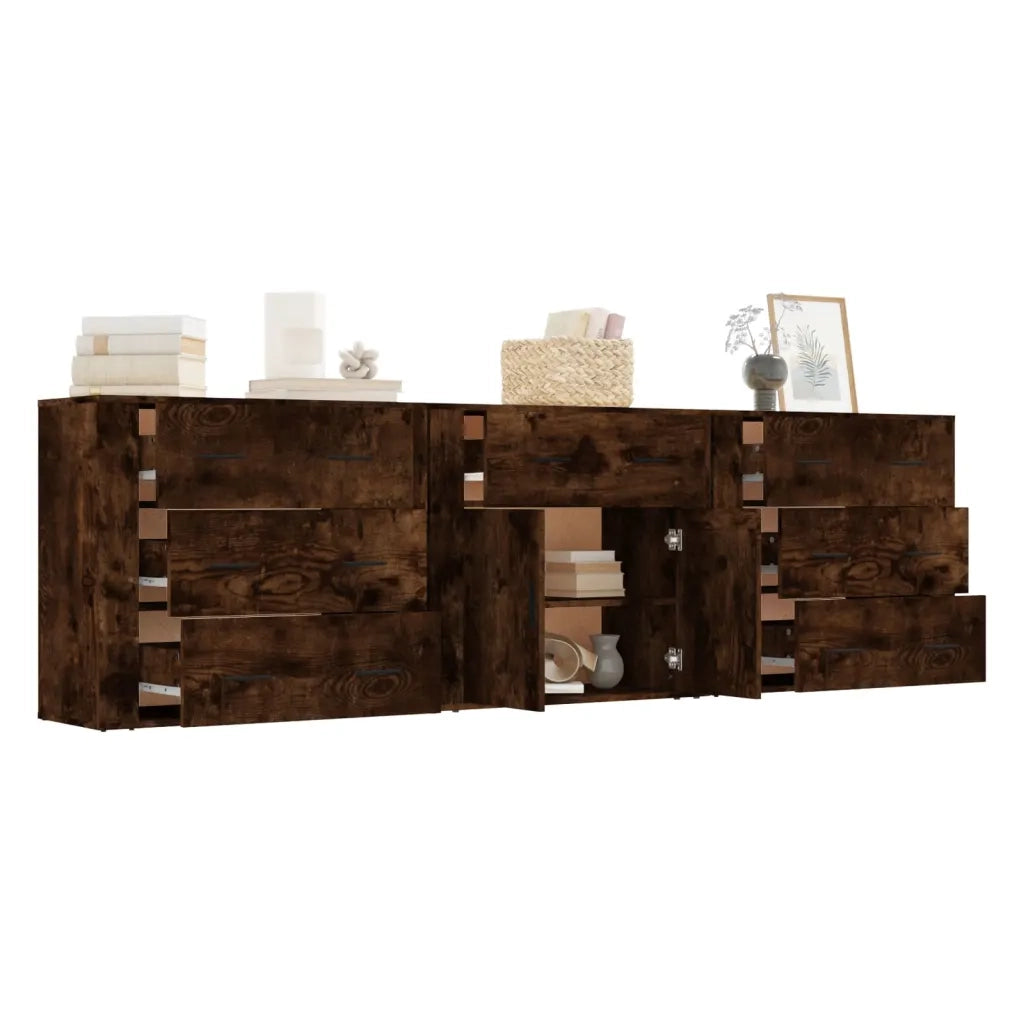 Credenze 3 pz Rovere Fumo in Legno Multistrato 3185428