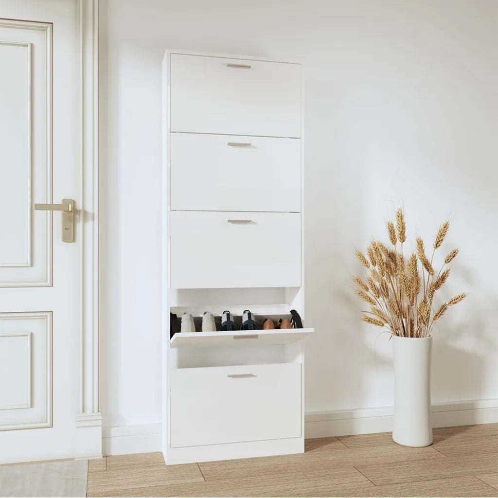 Scarpiera-Scaffale per scarpe Bianco Lucido 59x17x169 cm in Legno Multistrato