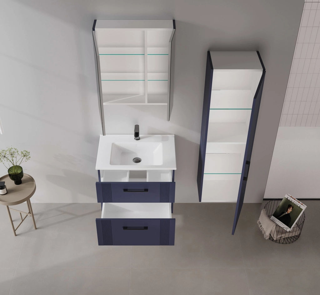 Mobile da bagno con specchio "Bari 60" - 60 x 16 x 66 cm - Blu navy opaco