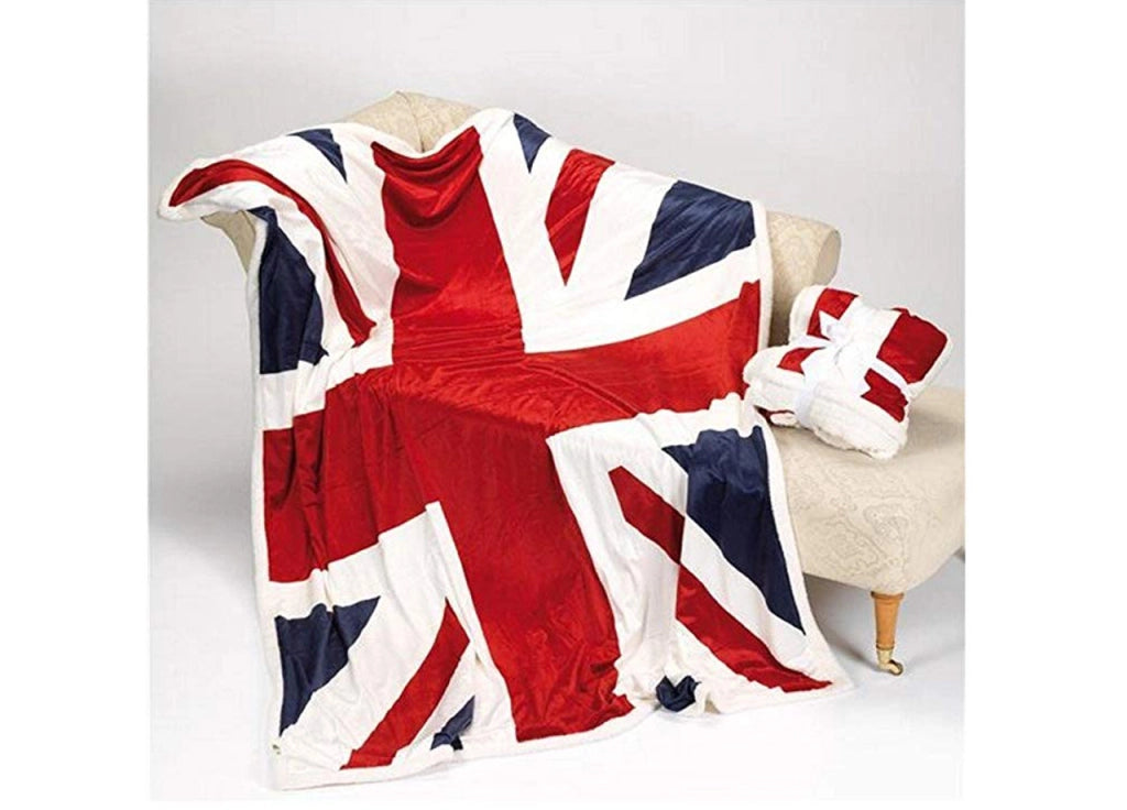 Plaid Cooper Coperta Con Retro Agnellato Pelliccia Disegno Bandiera UK - 130x160 cm - Bandiera UK