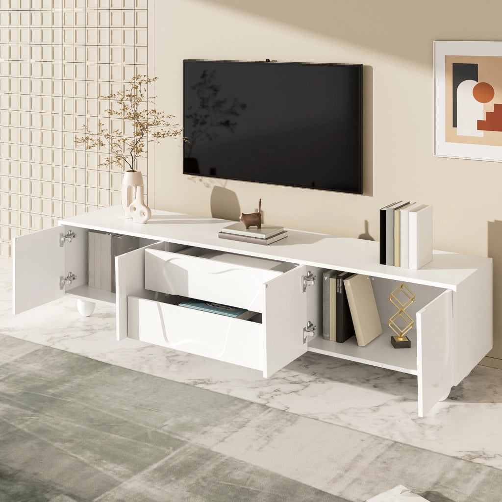 Mobile TV con 2 Ante e 2 Cassetti; Stile Minimalista; Soggiorno; 180??40??42 cm; in Pannello Truciolare; Bianco