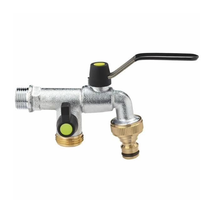 Aquajet 455B Rubinetto da Giardino a Sfera con Presa Supplementare Ottone 1-2'' x 3-4'' colore Cromato